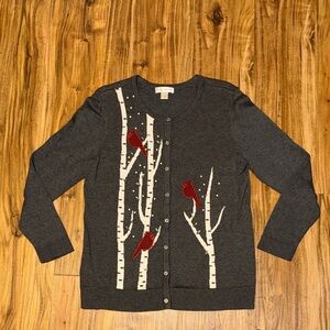 Christopher & Banks women’s large 12 14 cardigan sweater grey Red Bird Design